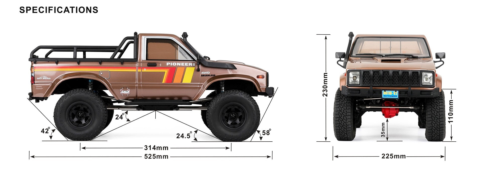 RGT EX86110PRO (PIONEER II) 1/10 Brushless RC Crawler
