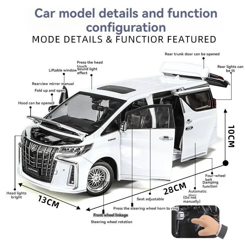 1/18 Scale Diecast Toyota Alphard Car Model with Lights, Sound and Door Open Switch